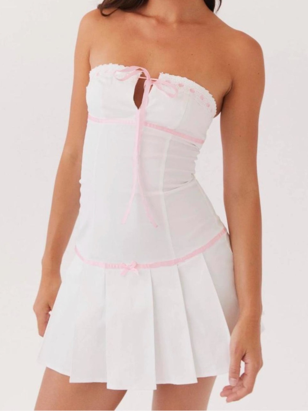 PEPPERMAYO Candy Coated Bustier Mini Dress Pink Ribbon White PLUS SIZE 18 NEW